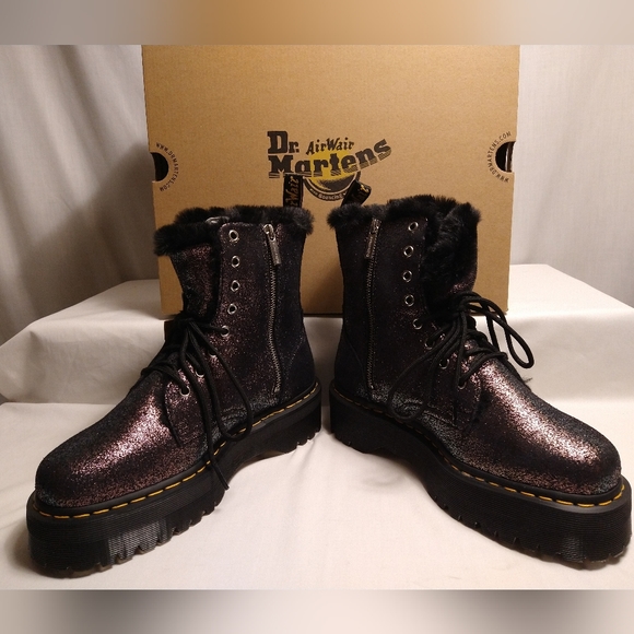Dr. MARTENS JADON AIRWAIR METALLIC FAUX FUR-LINED PLATFORM BOOTS 10 USA/8 UK NWT - Picture 3 of 8